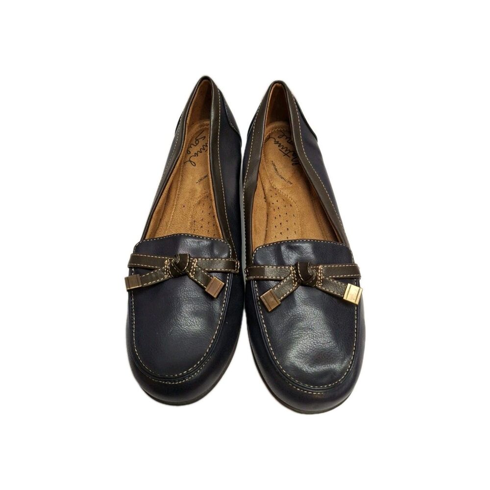 Natural Soul Gracee Women Shoe Black 9.5 M Leather Bow  Slip On Ballet Flats